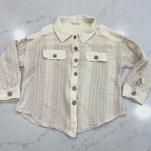 New In Brand Large Ivory Crochet Collared Button Up Boho‎ Long Sleeve Top